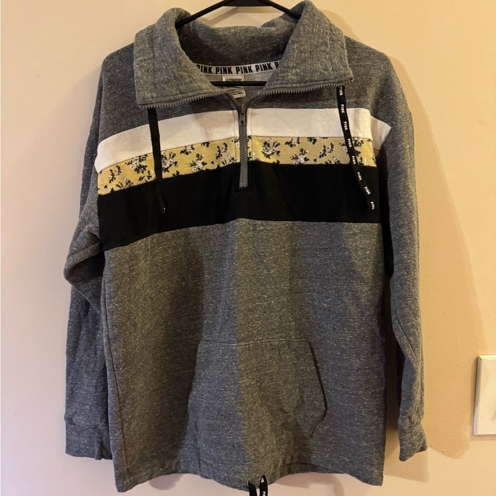 Victoria's Secret ( Pink )Gray and Black Zip-Up Sweater with Yellow Detail
